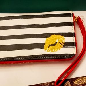 Striped vinyl wallet & wristlet